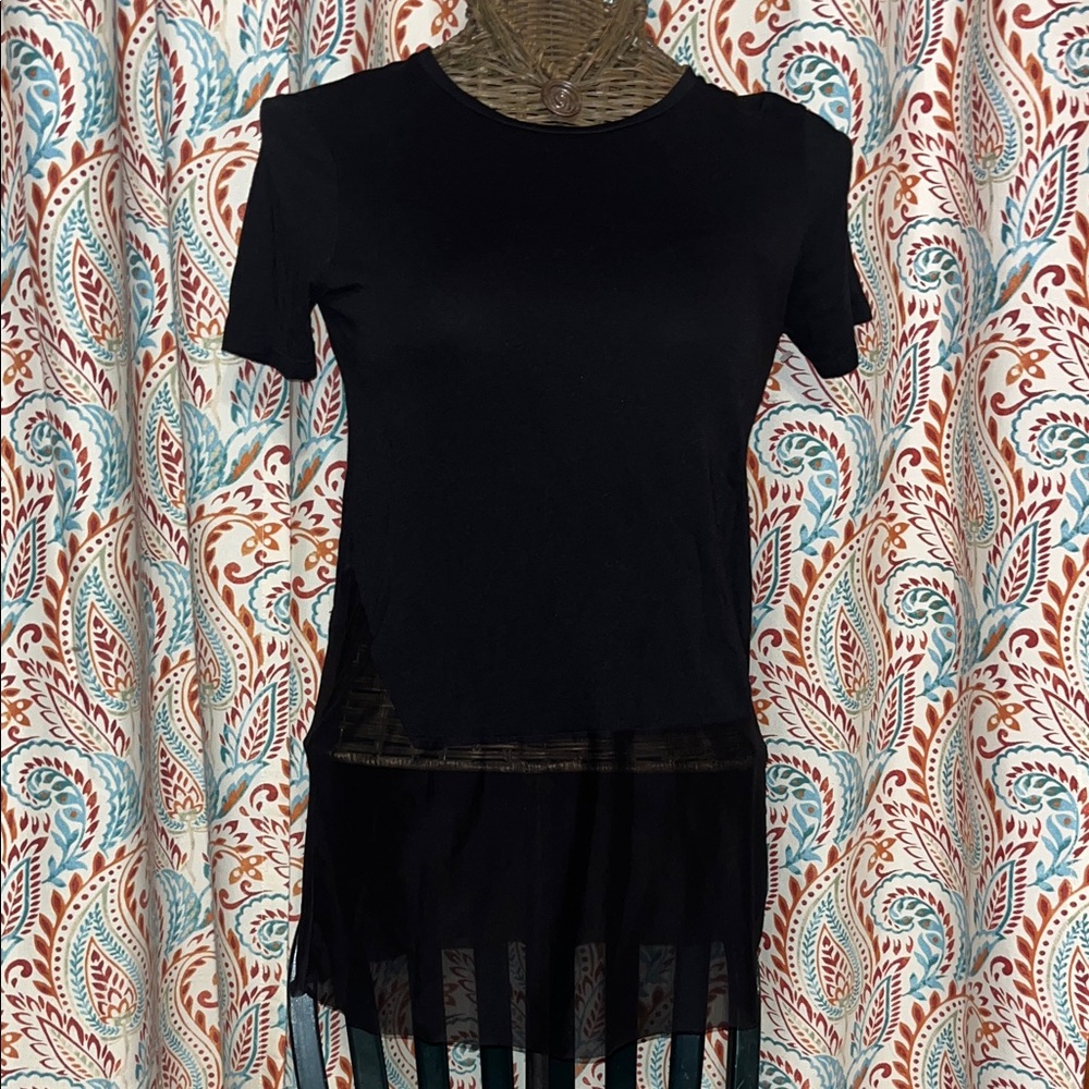Zara Trafaluc Black Fringe Hem T-Shirt EUC